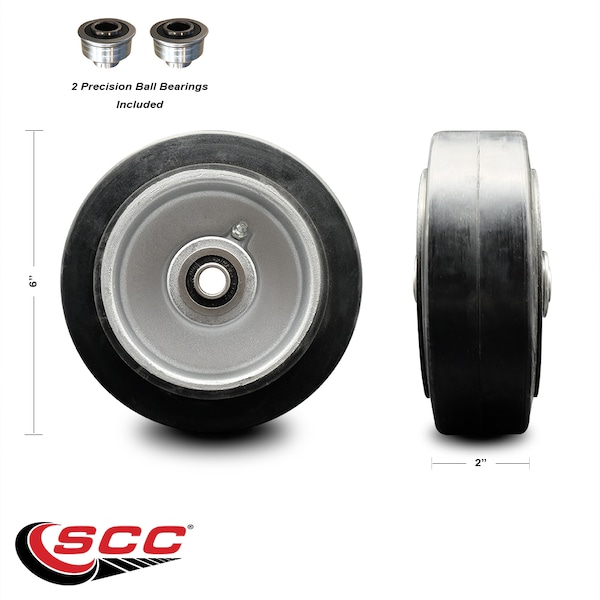 SCC - 6" Rubber on Aluminum Wheel Only w/Ball Bearing-1/2" Bore-550 lbs Capacity